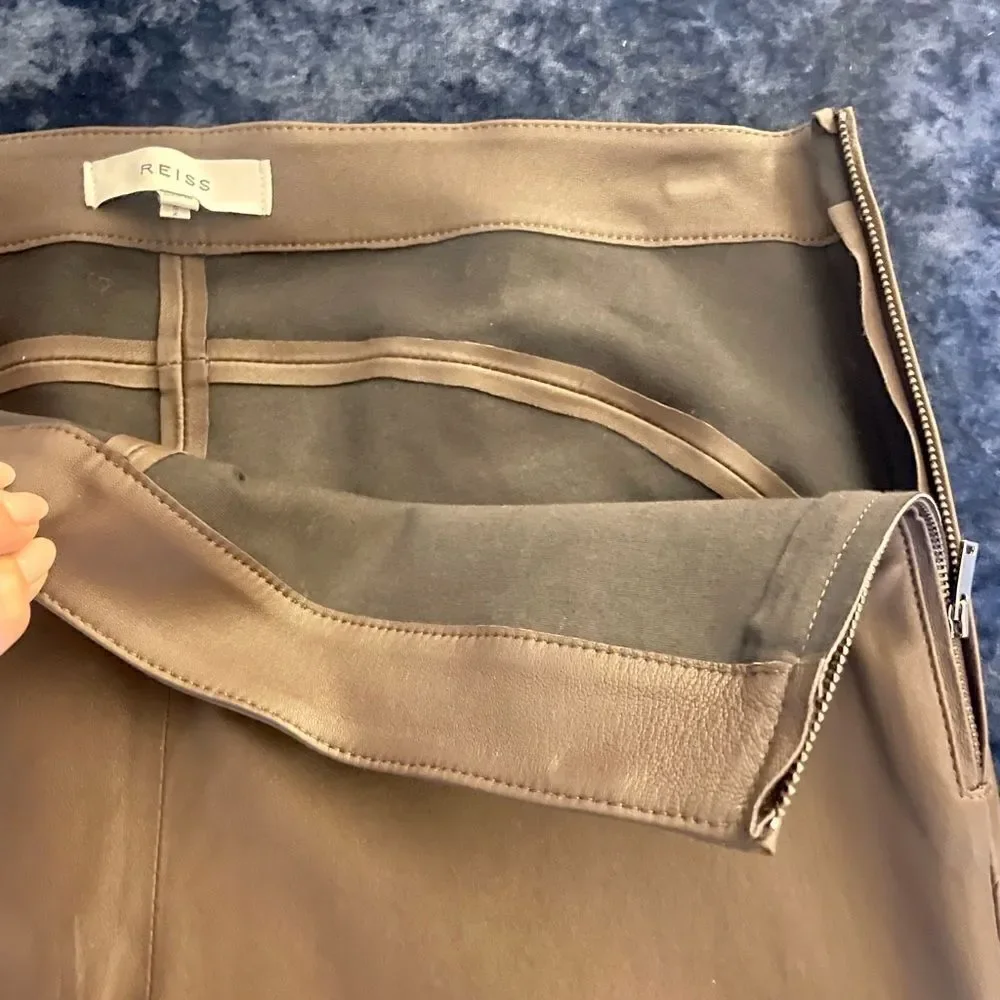 REISS Margot Leather Trouser Khaki brown pants size-zip (size 10)